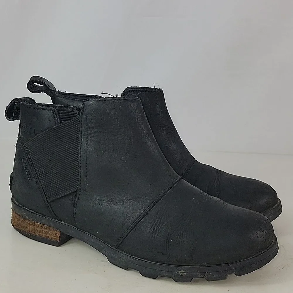 Sorel Emelie Chelsea Black Leather Women's Ankle Boots